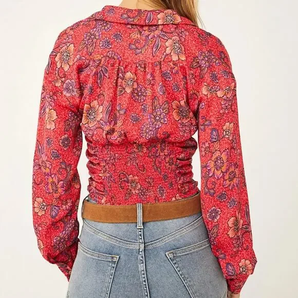 Free People Pink Floral I Got You Printed Long Sleeve Top S - Picture 2 of 11